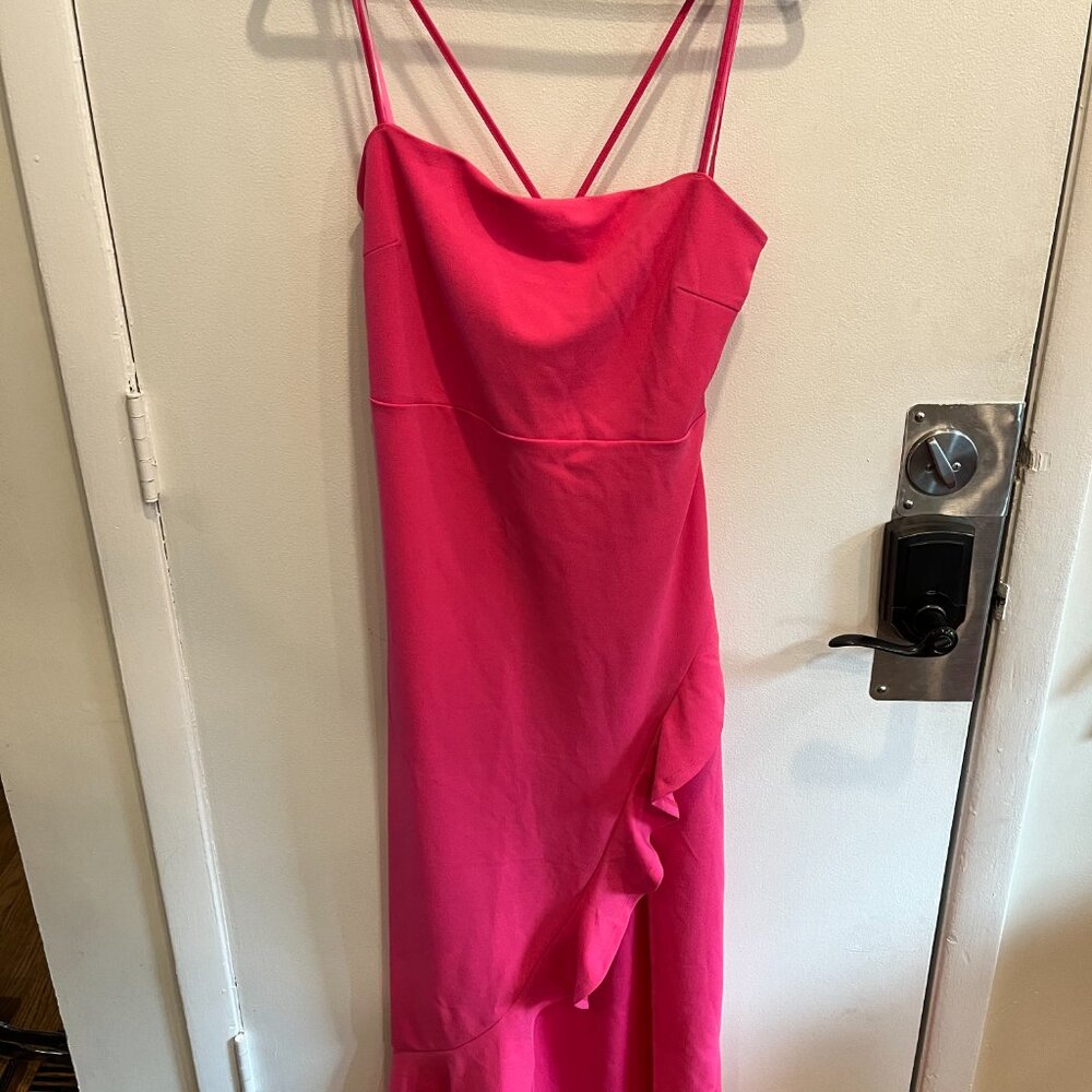 Elegant Formal Wedding Guest Maxi Dress with Ruffle Trim, Pink, XL - Picture 2 of 5